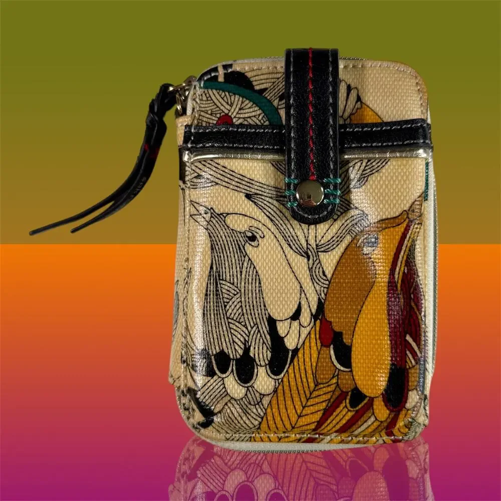 3/$20 Sakroots Coated Canvas Multicolor Flower Zip-Around Wallet Birds Boho
